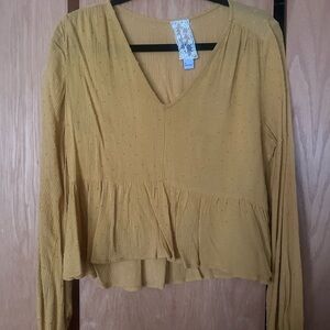 Dry Goods Yellow Long Sleeve Peplum Blouse